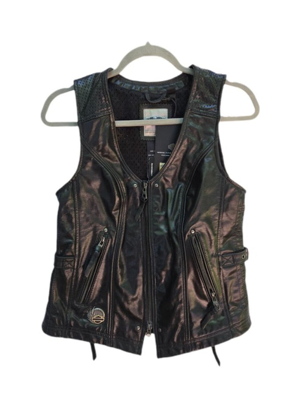 NWT Women’s Harley Davidson 115th Anniversary Buffalo Hide Leather Vest Black S